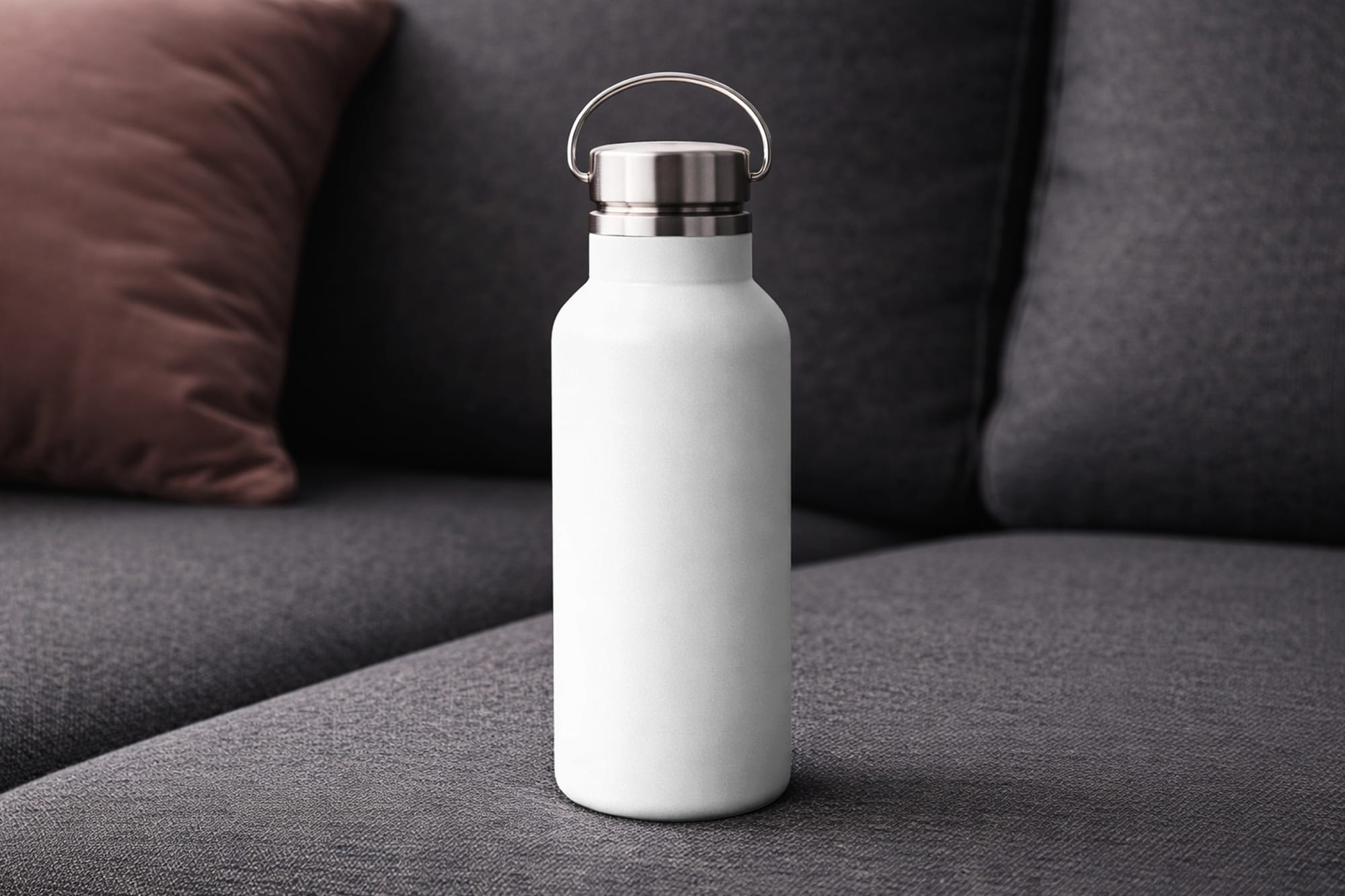 Water Bottle Mockup on Sofa