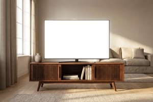Wooden Table TV Display Mockup Scene