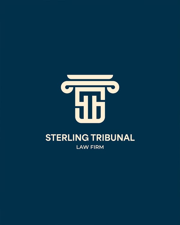 Sterling Tribunal Law Firm Branding Identity, Minimal Classic Column Logo Design, Professional Legal Monogram Symbol, Elegant Justice Inspired Visual System