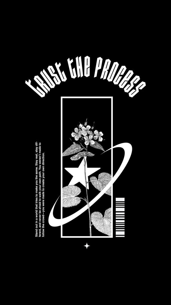 Trust The Process Poster, Minimalist Botanical Collage Art, Motivational Typography Print, Modern Black and White Wall Decor