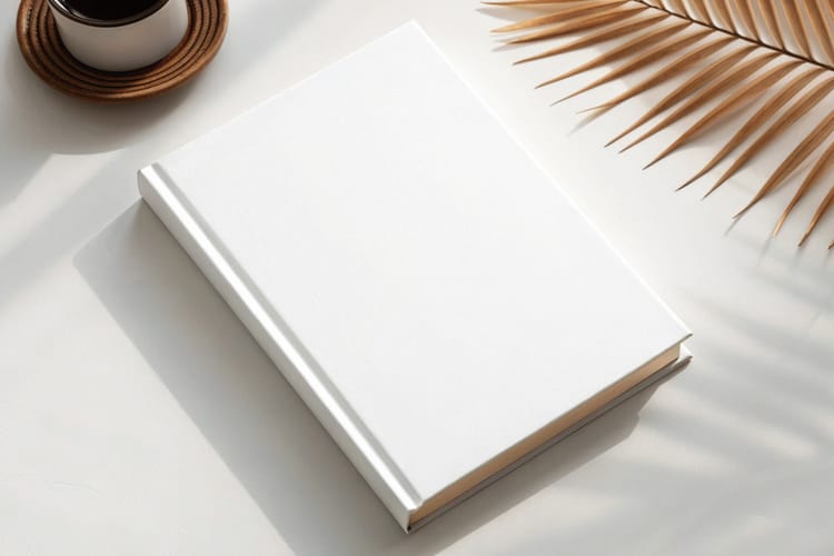 Book Cover on White Table Mockup