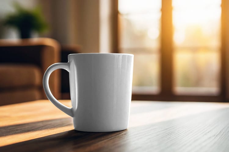 Mug Mockup on Wood Table
