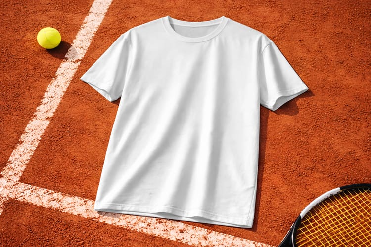 T-Shirt Mockup on Clay Tennis Court