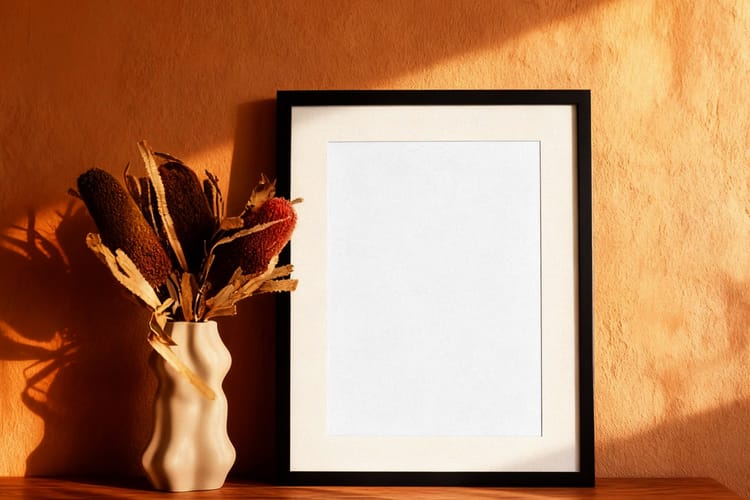 Warm Aesthetic Frame Mockup with Vase Decor