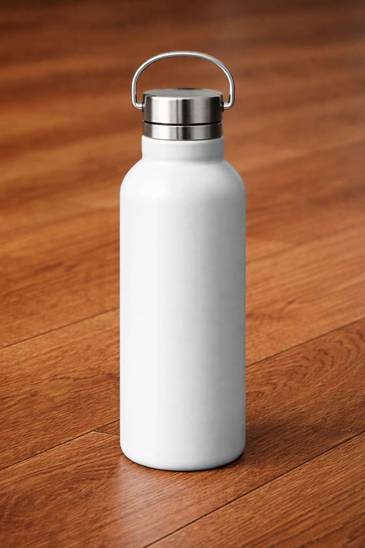 Water Bottle Mockup on Wooden Floor