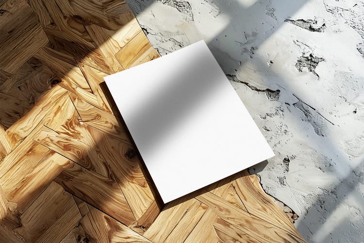 Wood Concrete Floor Paper Mockup Blank