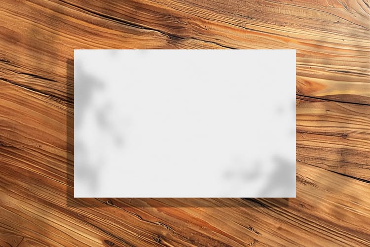 Wooden Desk Postcard Mockup Scene